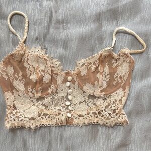 For Love & Lemons Nude and Cream Lace Bustier Bra